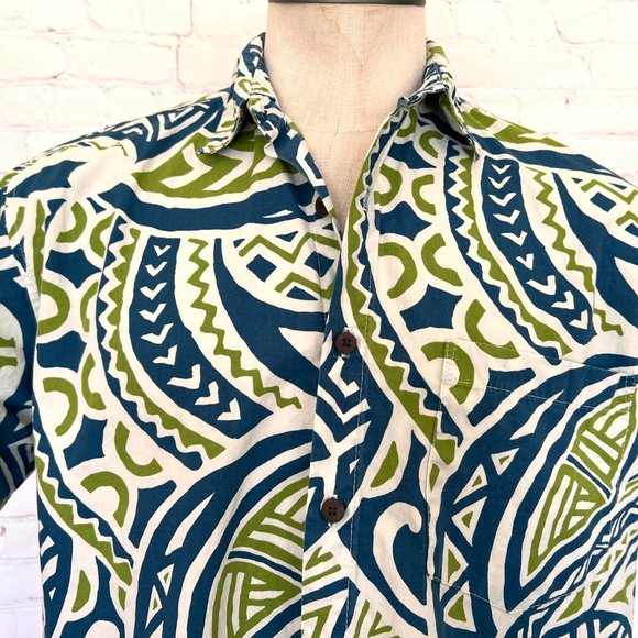 Go Barefoot - Hawaiian Short Sleeve Shirt - Blue,Green, White - Size Large - Picture 2 of 7